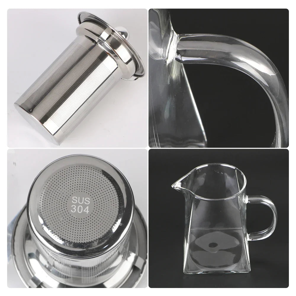 Luvikno | Teavora Glass Tekanne med Rustfritt Stål Infuser | Varmeresistent & Oppvaskmaskinsikker | For Løs Te & Te Blomster | 550/750/950 ml