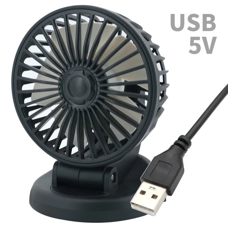 360° Justerbar Bilvifte - 3-Hodet Automotiv Elektrisk Vifte - USB/12V/24V - 2 Hastigheter - Stille Kjøling for Hjem, Skrivebord, Kontor & Bil | Luvikno