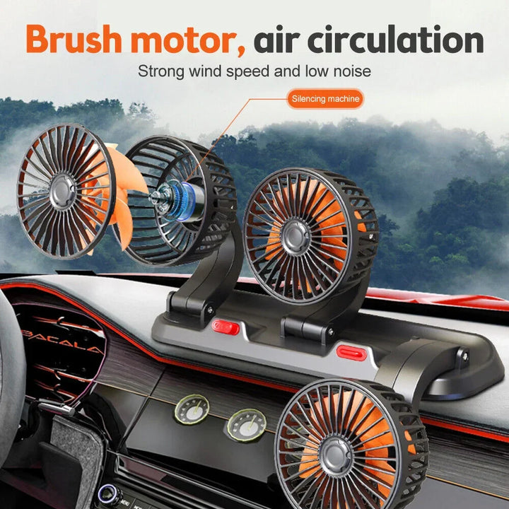 360° Justerbar Bilvifte - 3-Hodet Automotiv Elektrisk Vifte - USB/12V/24V - 2 Hastigheter - Stille Kjøling for Hjem, Skrivebord, Kontor & Bil | Luvikno