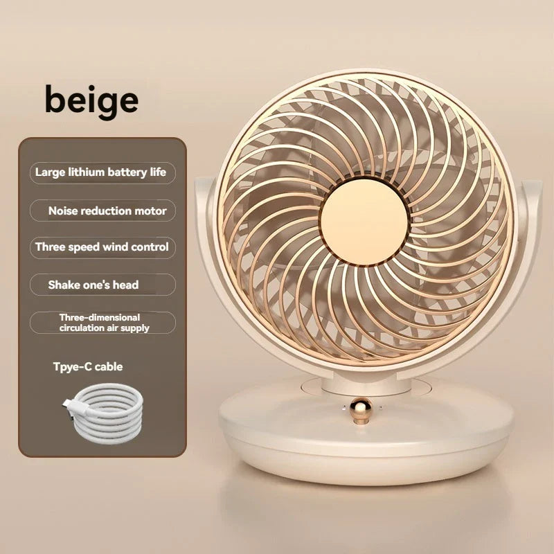 Luvikno | BreezeLoop Bordvifte med 360° Rotasjon | USB Vifte med 3 Hastigheter & Batteri | Stille & Kompakt | For Kontor, Soverom & Hjem