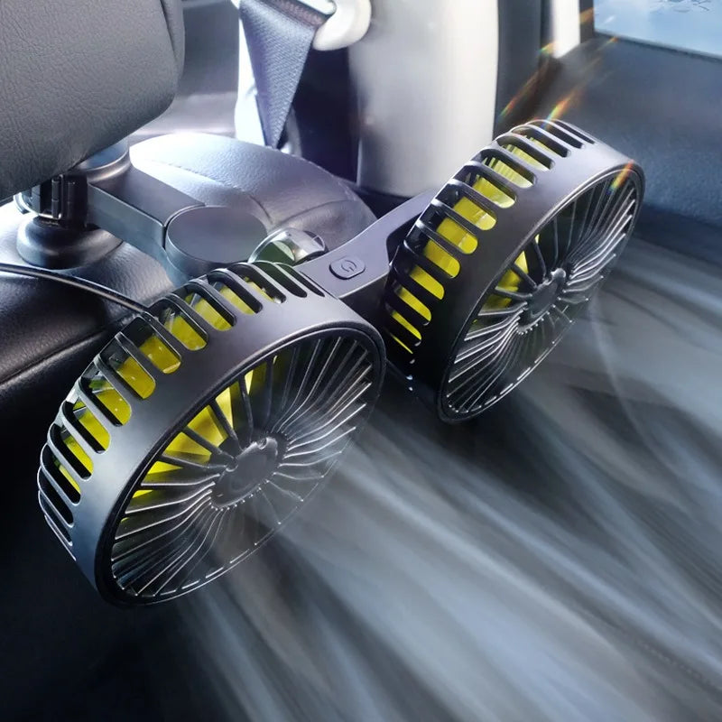 Luvikno | Auto Kjølevifte AIRCURA DUO | 3 Hastigheter | USB Lading | 360° Rotérbar | For Baksetet & Hodehvileren