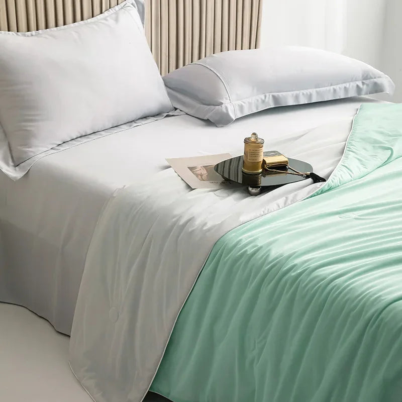 Air Condition Sommer Komforter — Ren Farge Is Silke Kjøleteppe, Lett & Glatt Twin/King Størrelse Quilt | Luvikno