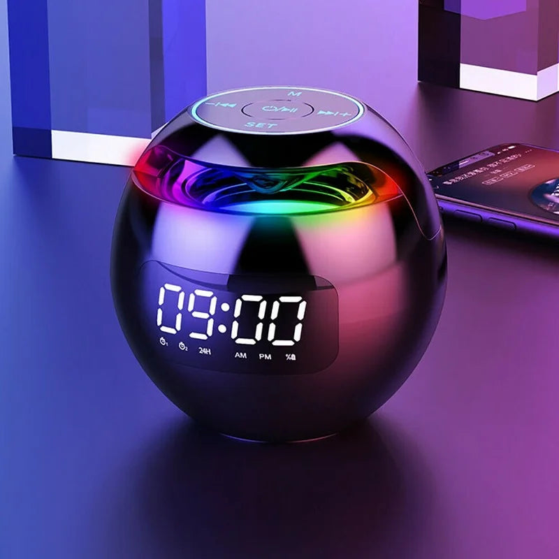 Luvikno | Multifunksjonell Bluetooth vekkerklokke høyttaler med LED-skjerm og fargerik nattlys – 2200mAh batteri