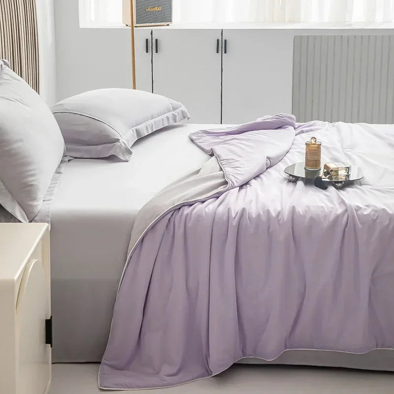 Air Condition Sommer Komforter — Ren Farge Is Silke Kjøleteppe, Lett & Glatt Twin/King Størrelse Quilt | Luvikno