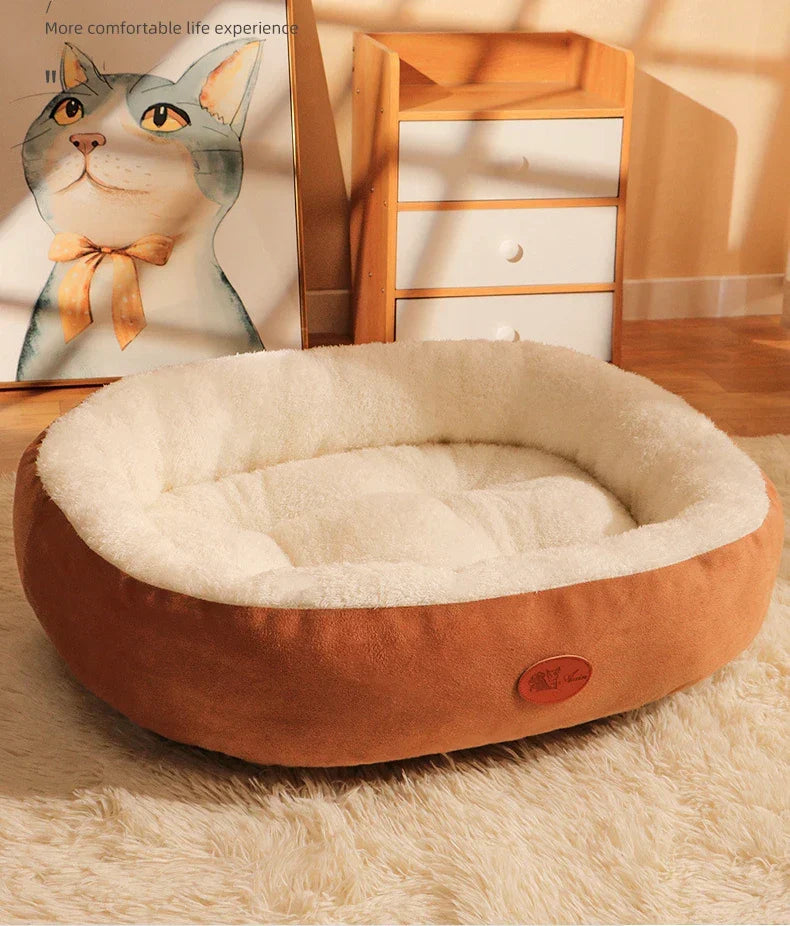 Oval Plush Bed for Dogs & Cats Luvikno