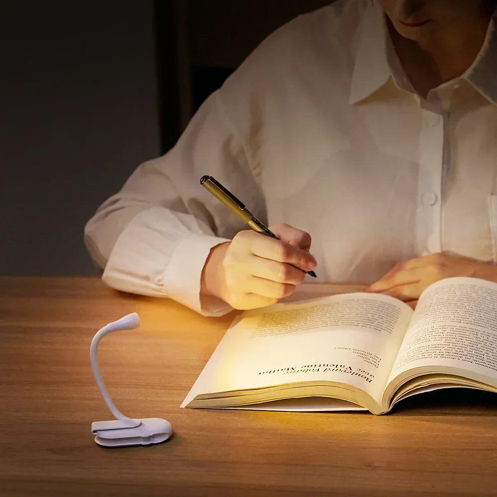 Luvikno | Mini Boklys - Bærbart Klips-Lys med USB-lading, Dimmbar LED for Soverom, Øyevern og Camping - 360° Vri Klips Boklampe
