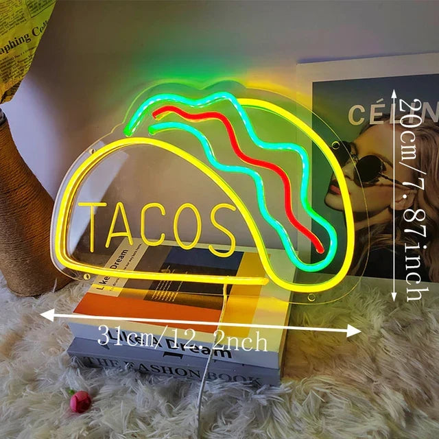Neon Fast Food Skilt – Lysende Tacos Design, LED Nattlys for Restauranter og Kjøkken | Luvikno