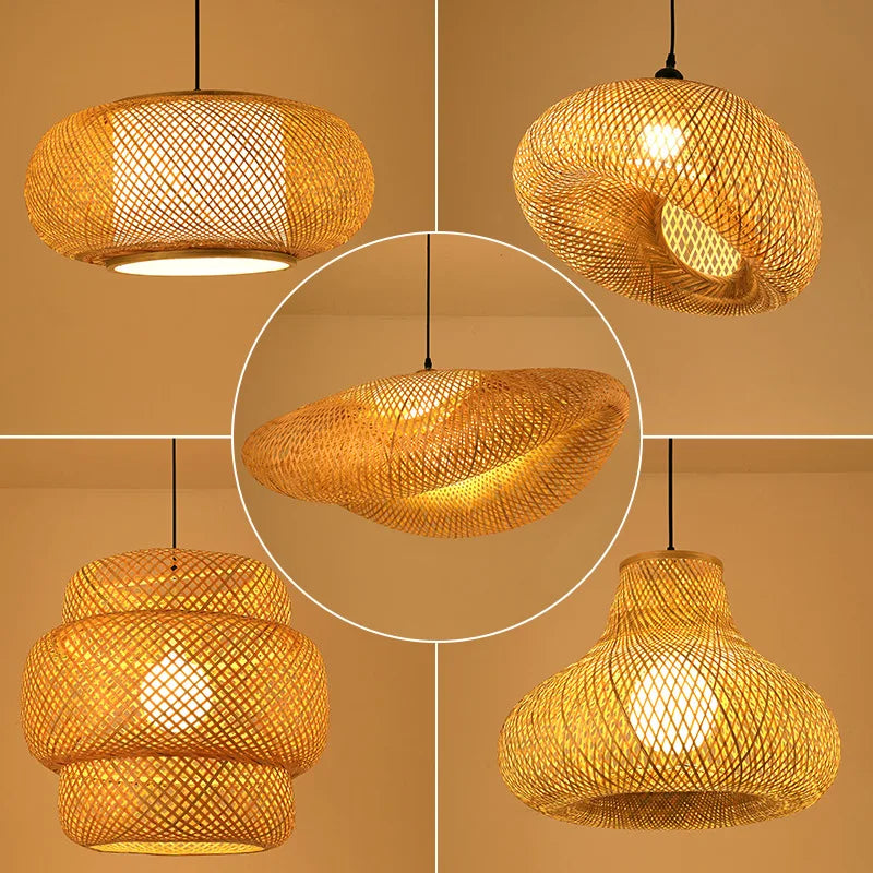 Rattan Kronelys | Håndlagd Boho Pendellampe for Stue & Stue | Luvikno