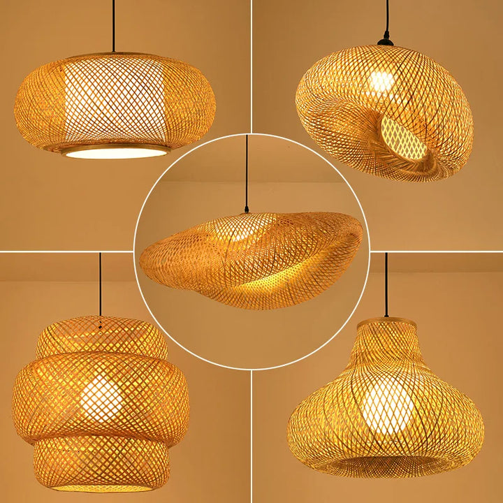 Rattan Kronelys | Håndlagd Boho Pendellampe for Stue & Stue | Luvikno