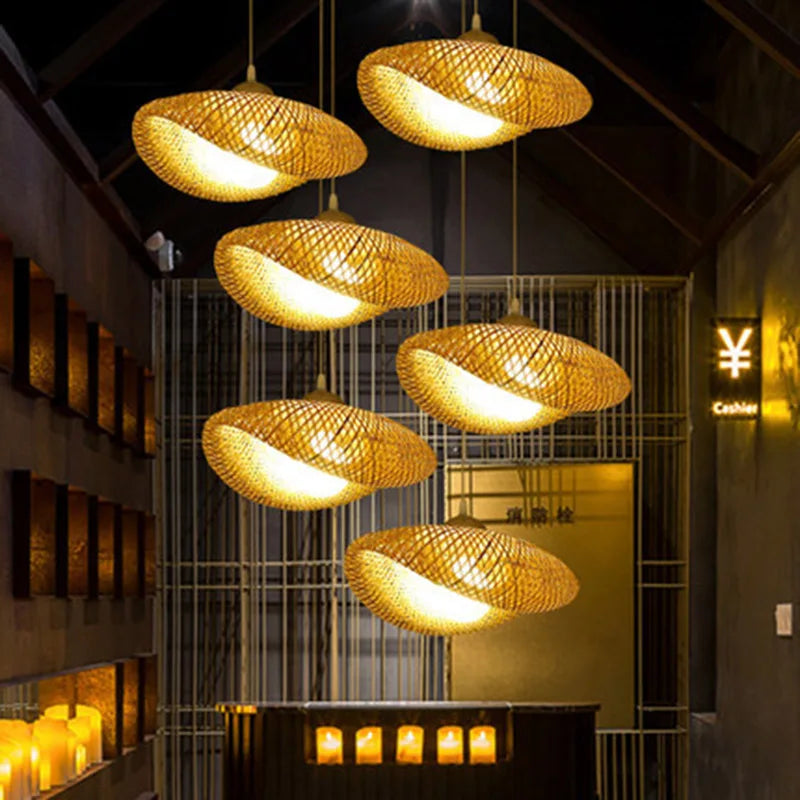 Rattan Kronelys | Håndlagd Boho Pendellampe for Stue & Stue | Luvikno