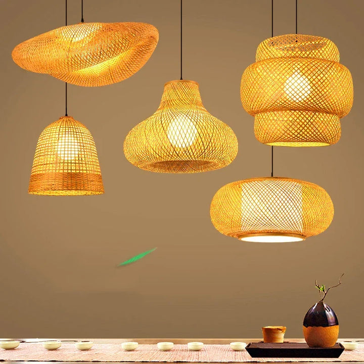 Rattan Kronelys | Håndlagd Boho Pendellampe for Stue & Stue | Luvikno