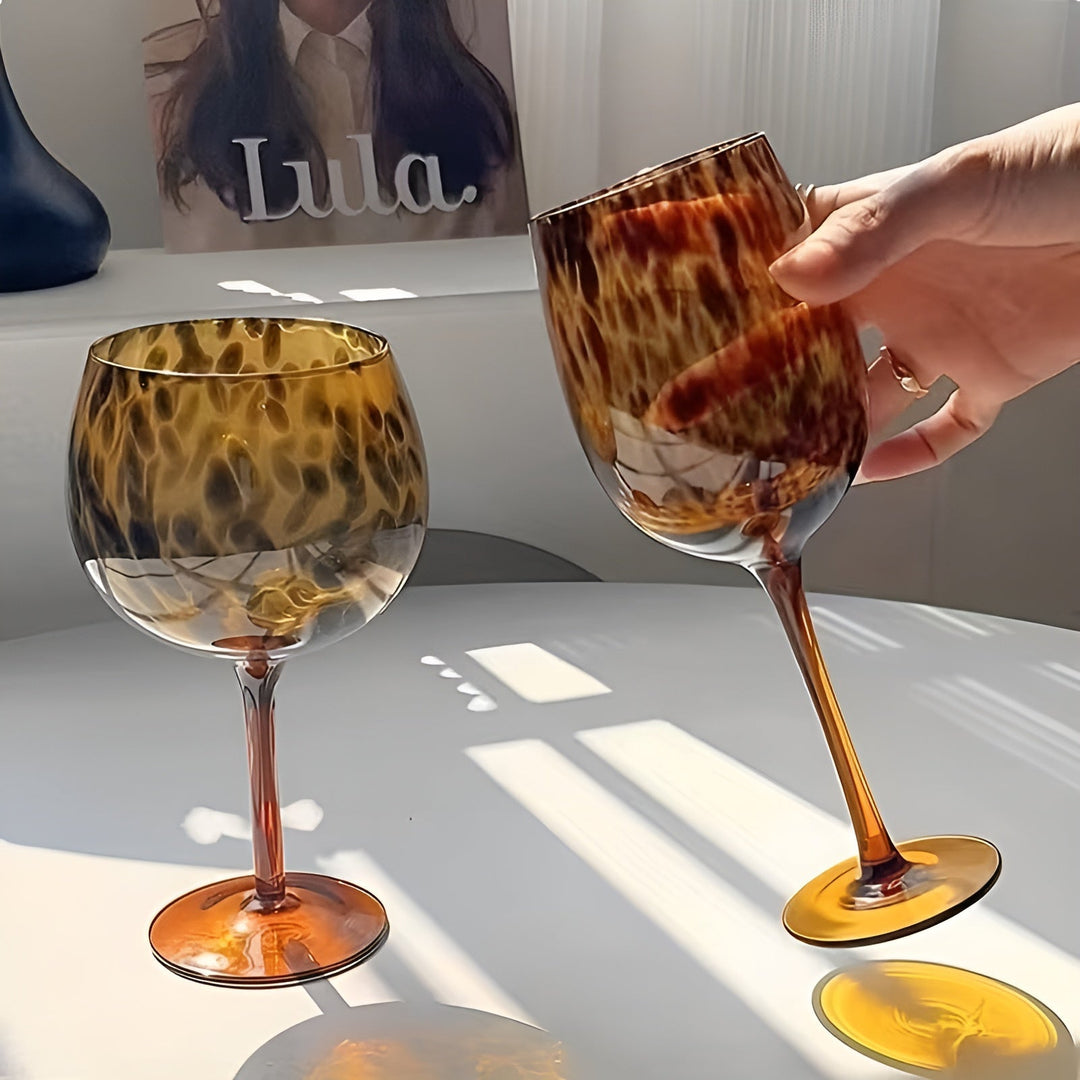 Set med 2 vinglass i leoparddesign – vintage utseende & dekorativ | Perfekt for spesielle anledninger | Luvikno