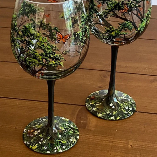 Fire årstider tre vinglass - Håndmalt kunst