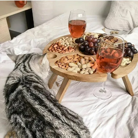 Tremini Utendørs Sammenleggbart Picnicbord - Med Glassholder | Luvikno