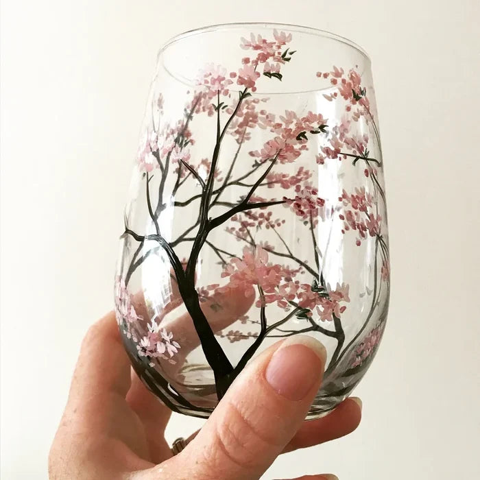 Fire årstider tre vinglass - Håndmalt kunst