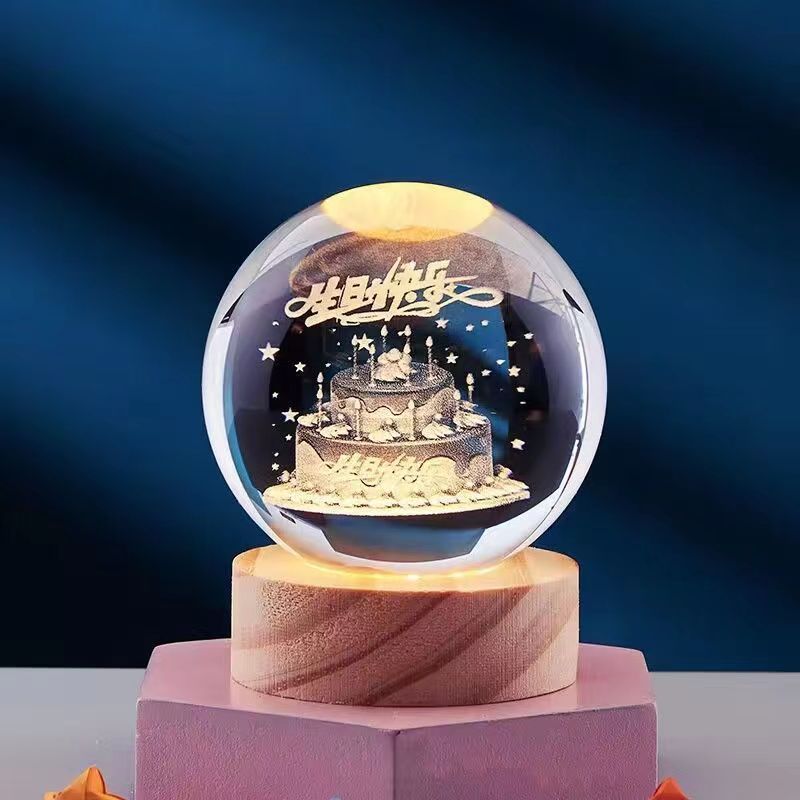 3D Krystall Ball Nattlampe Luvikno