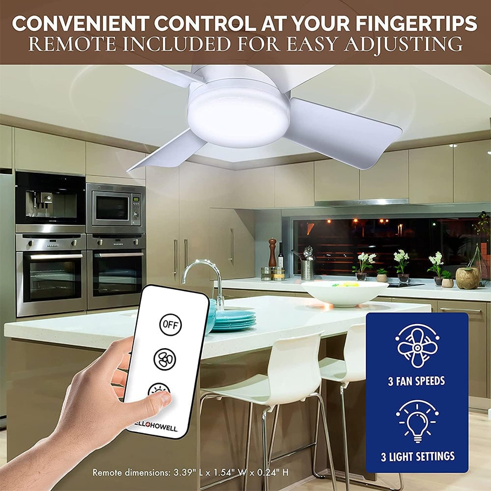 2-i-1 LED Taklampe Vifte med Fjernkontroll, E27/B22 Base | Luvikno