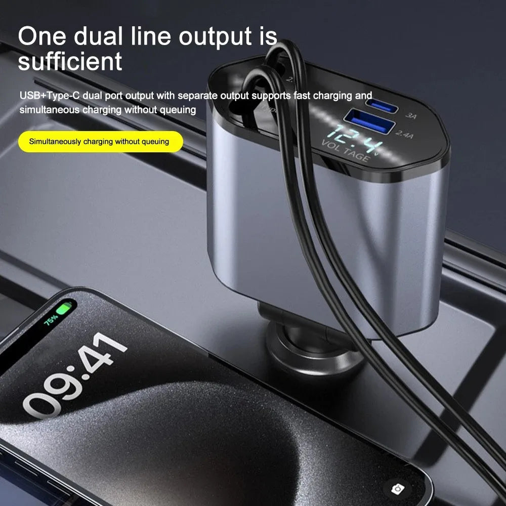 Foldbar bil-lader med USB-C og USB-A – 120W hurtiglading | Luvikno
