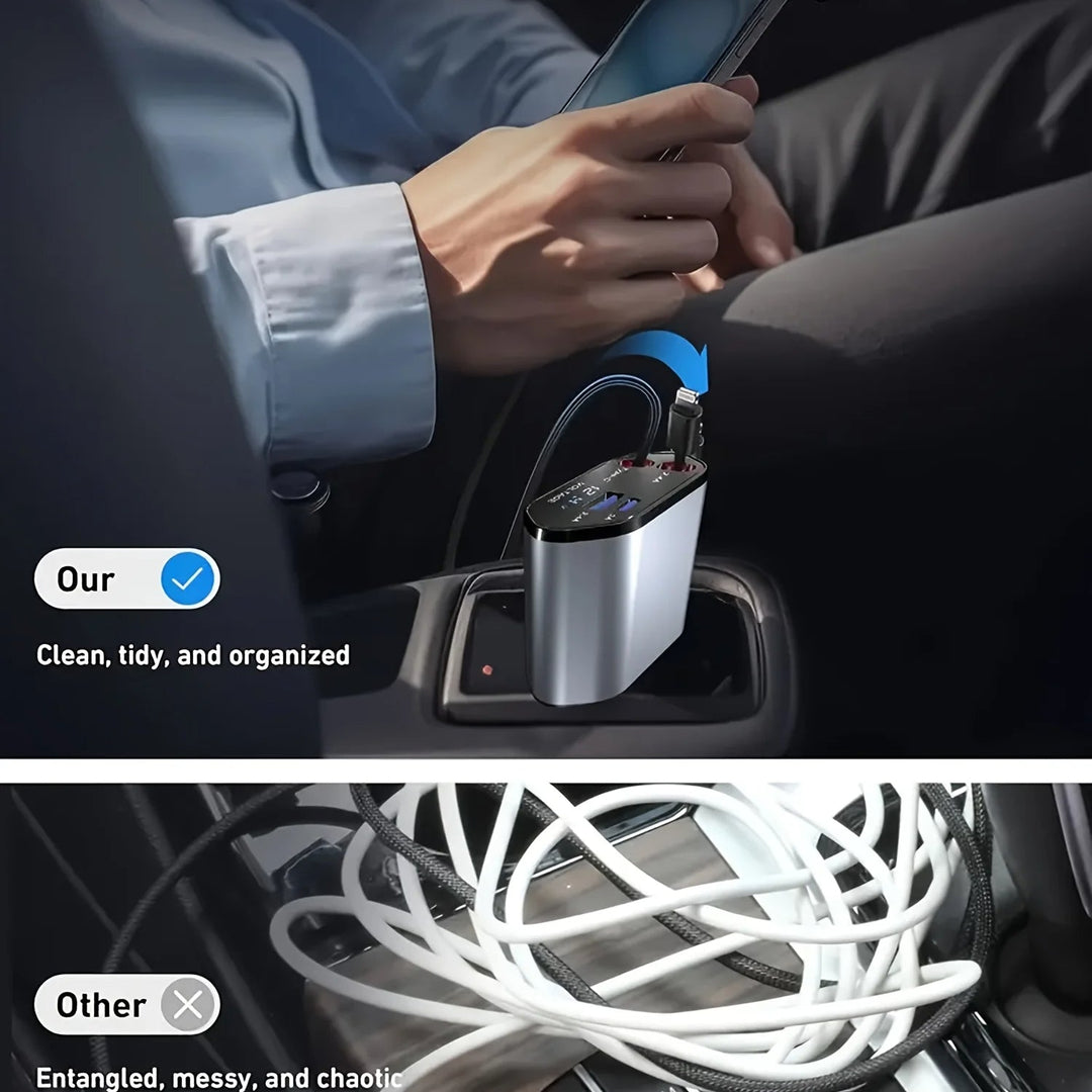 Foldbar bil-lader med USB-C og USB-A – 120W hurtiglading | Luvikno