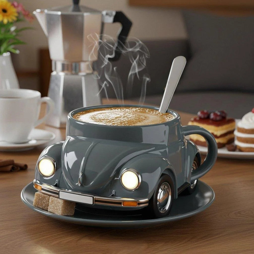 RetroAuto Keramikkopp – Unik 3D-design for kaffe og te | Luvikno