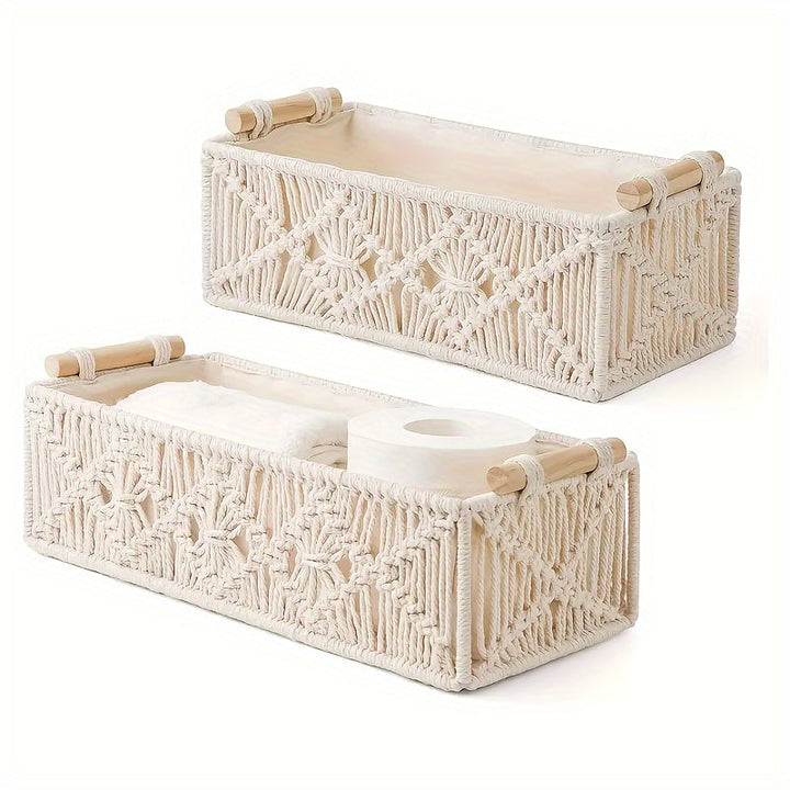 Boho Chic - Naturlig Bomulls Oppbevaringskurv for Elegant Interiør