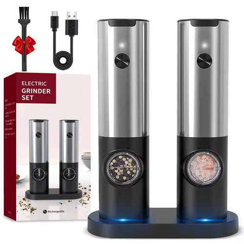 Elektrisk salt pepperkvern sett USB oppladbar automatisk krydderkvern | Luvikno
