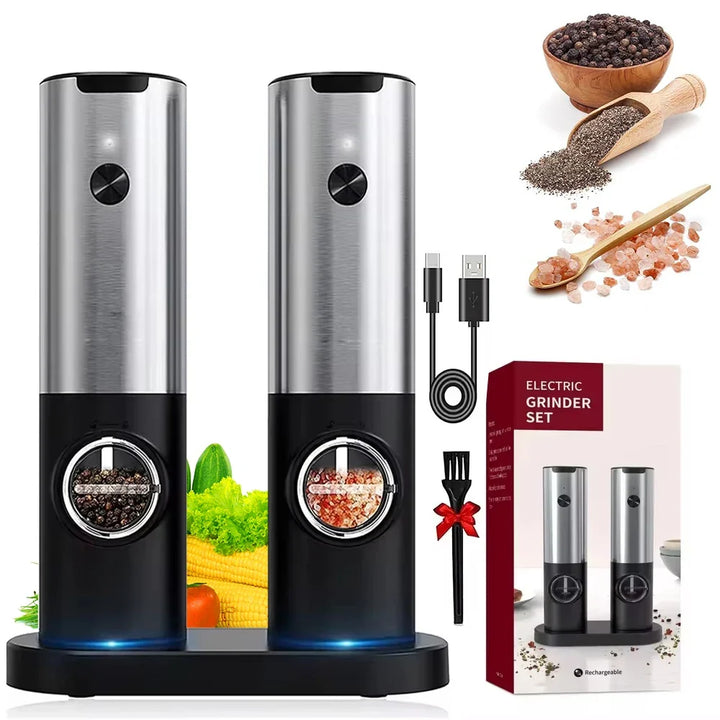 Elektrisk salt pepperkvern sett USB oppladbar automatisk krydderkvern | Luvikno