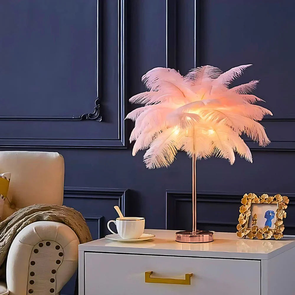 Fjærskjerm Moderne Bordlampe Luvikno