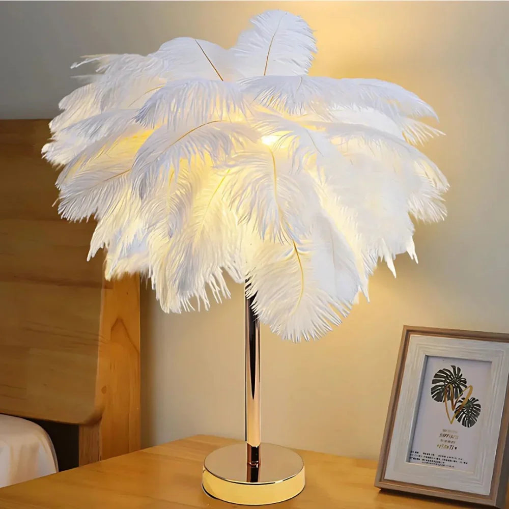 Fjærskjerm Moderne Bordlampe Luvikno
