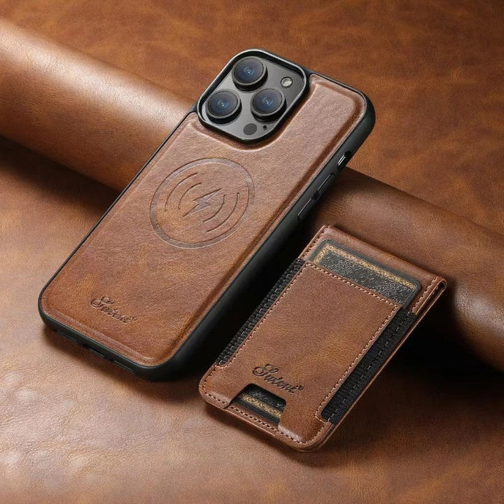 LuxCase lærveske med kortlomme og stativ – Passer for iPhone | Luvikno