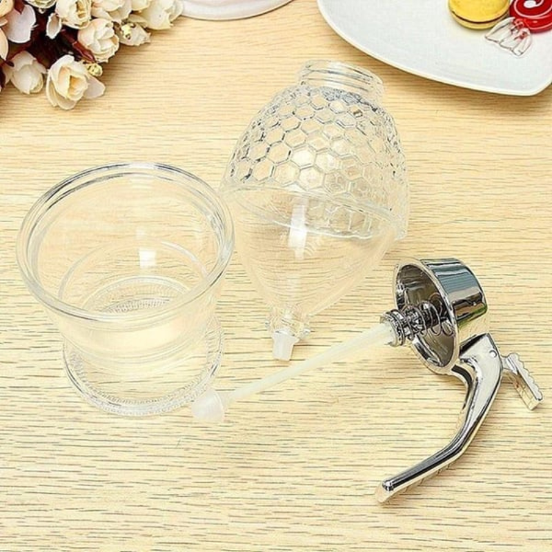 Dryppfri honningdispenser med bikube-design – 200 ml plast | Luvikno