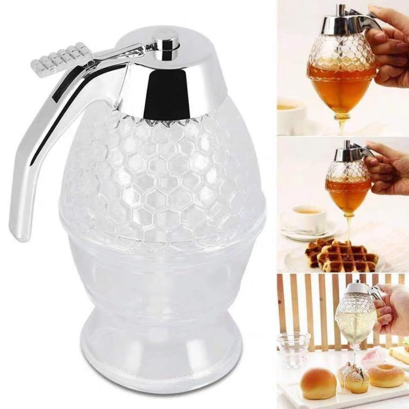Dryppfri honningdispenser med bikube-design – 200 ml plast | Luvikno