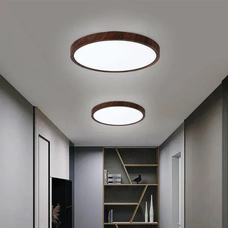 Luvikno | Moderne Sirkulær Taklampe med Justerbart LED-belysning i Varm Valnøttfarge for Stue og Soverom