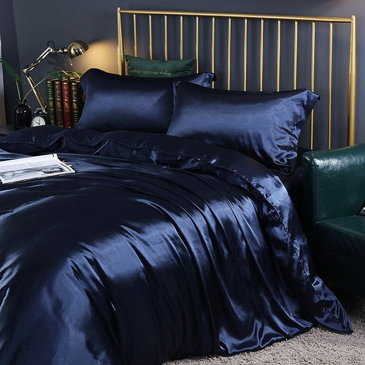 4-delt luksussett silk/satin sengetøy - 2x putetrekk og laken Luvikno
