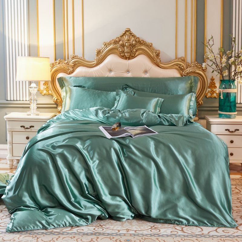 4-delt luksussett silk/satin sengetøy - 2x putetrekk og laken Luvikno