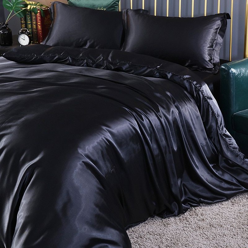 4-delt luksussett silk/satin sengetøy - 2x putetrekk og laken Luvikno