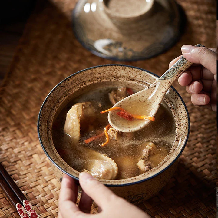 Japansk stil ramen bolle med lokk keramisk nudelskål servise | Luvikno