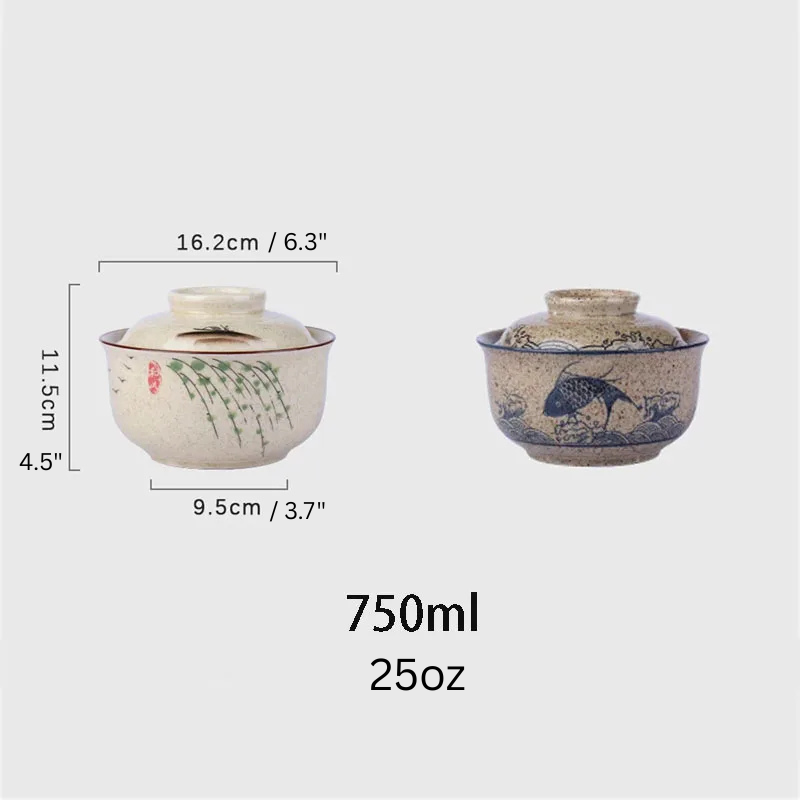 Japansk stil ramen bolle med lokk keramisk nudelskål servise | Luvikno