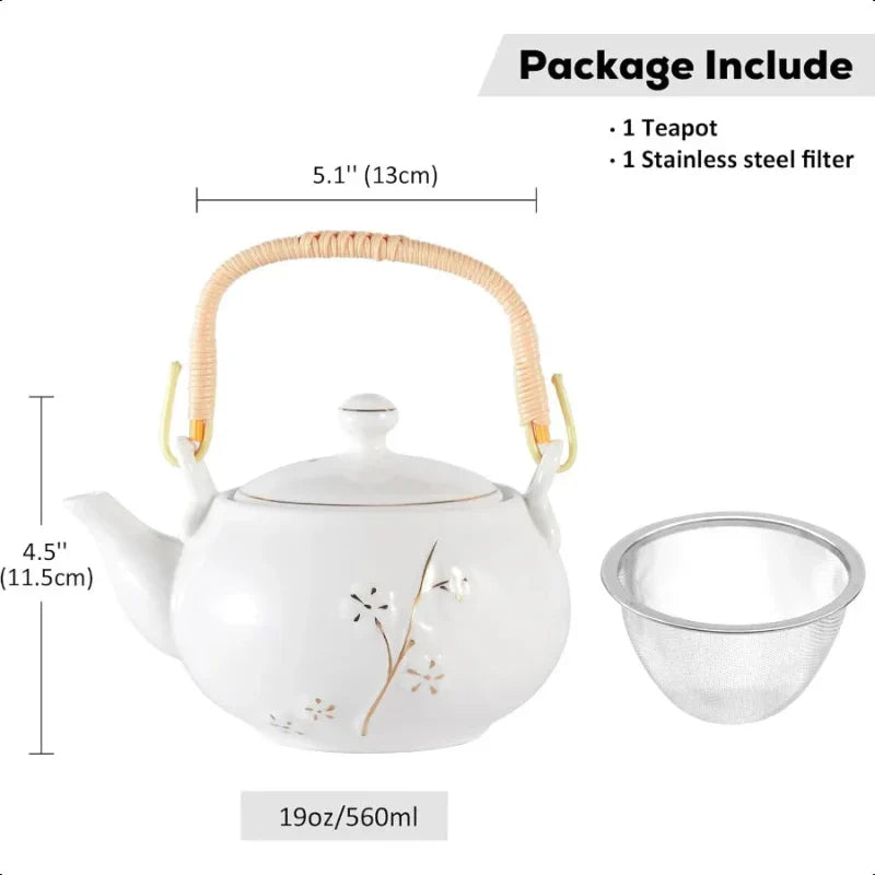 Japansk Tekanne Hvit Porselen Kinesisk Tekanne med Rustfritt Sil | Luvikno