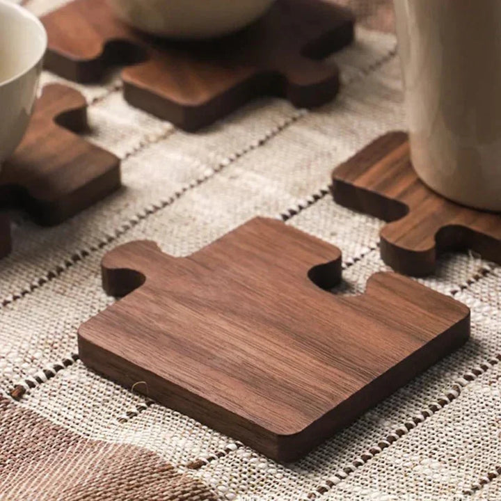 Jigsaw Form Valnøtt Tre Underlag Sett - Rustikk Sjarm Design | Luvikno