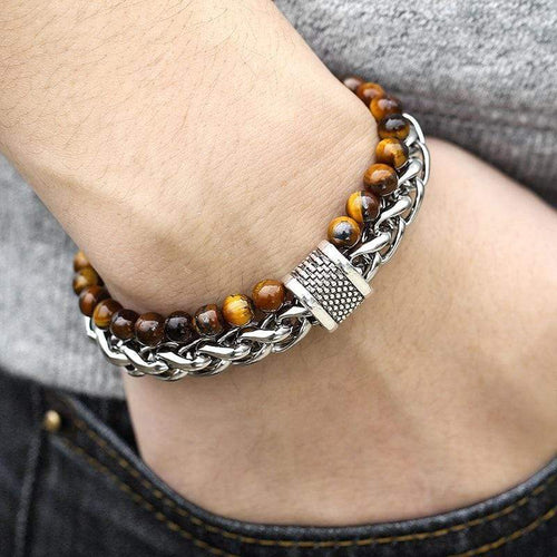 Tiger Eye Beadet Armbånd for Menn 