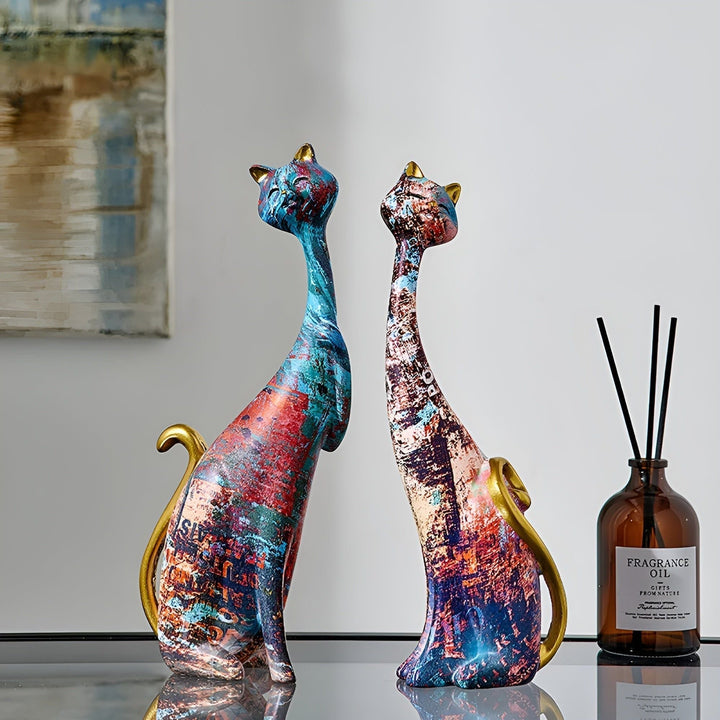 Sweet Lovers - Håndmalt Kattepar Skulptur for Evig Kjærlighet | Luvikno