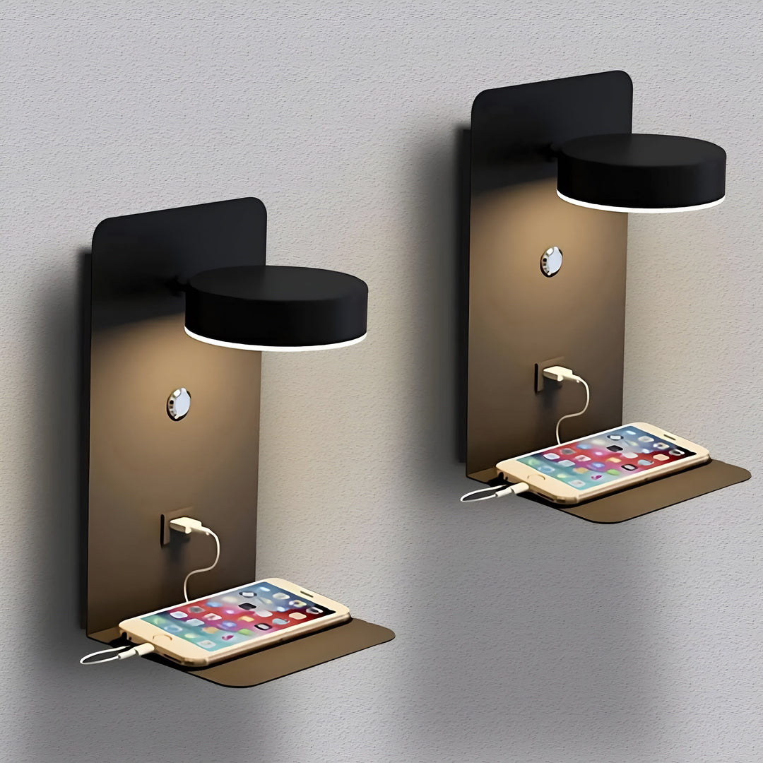 Luvikno | ChargeBright Luxe LED Vegglampe med USB-ladeport - Moderne svart-hvitt design
