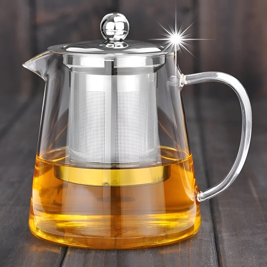 Luvikno | Teekanne Claritéa | Borosilicate glass | Med rustfritt stålfilter og trelokk | Varmeresistent og oppvaskmaskin trygg