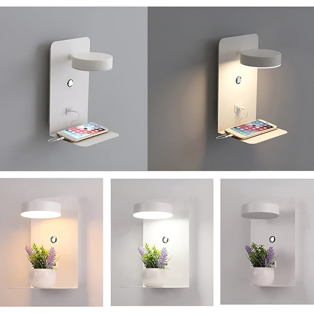 Luvikno | ChargeBright Luxe LED Vegglampe med USB-ladeport - Moderne svart-hvitt design
