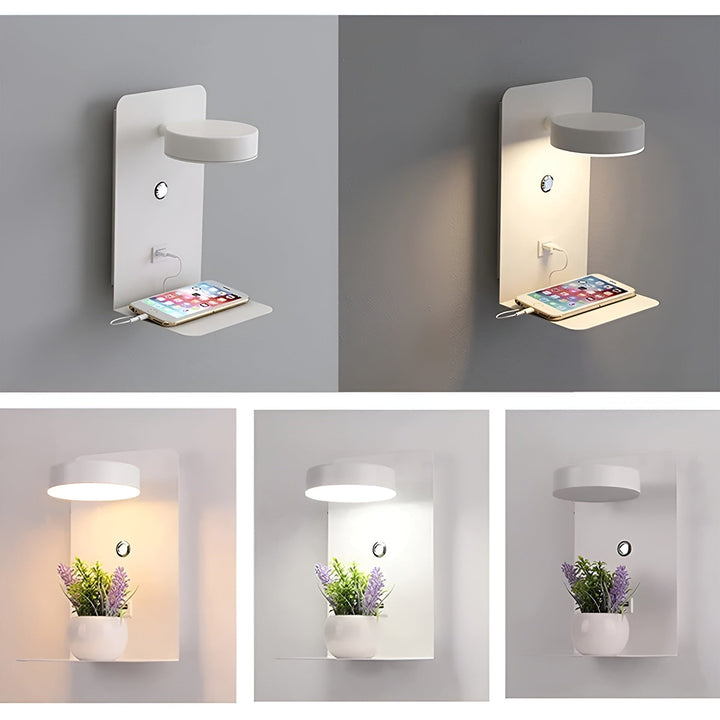 Luvikno | ChargeBright Luxe LED Vegglampe med USB-ladeport - Moderne svart-hvitt design