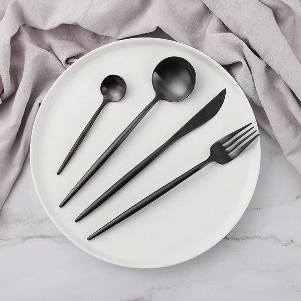VédaTable 24-delt middagssett – Moderne rustfritt stål eleganse | Luvikno