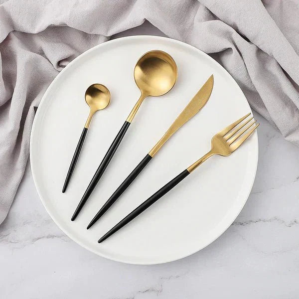 VédaTable 24-delt middagssett – Moderne rustfritt stål eleganse | Luvikno