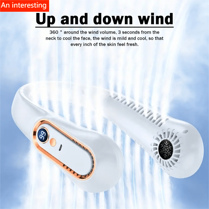 Planet Gates 1pc Vaneless Hanging Neck Fan, Portable USB Cooler Fan With 5 Speeds And Digital Display - Super Strong Technology And Bladeless Design For Outdoor Use