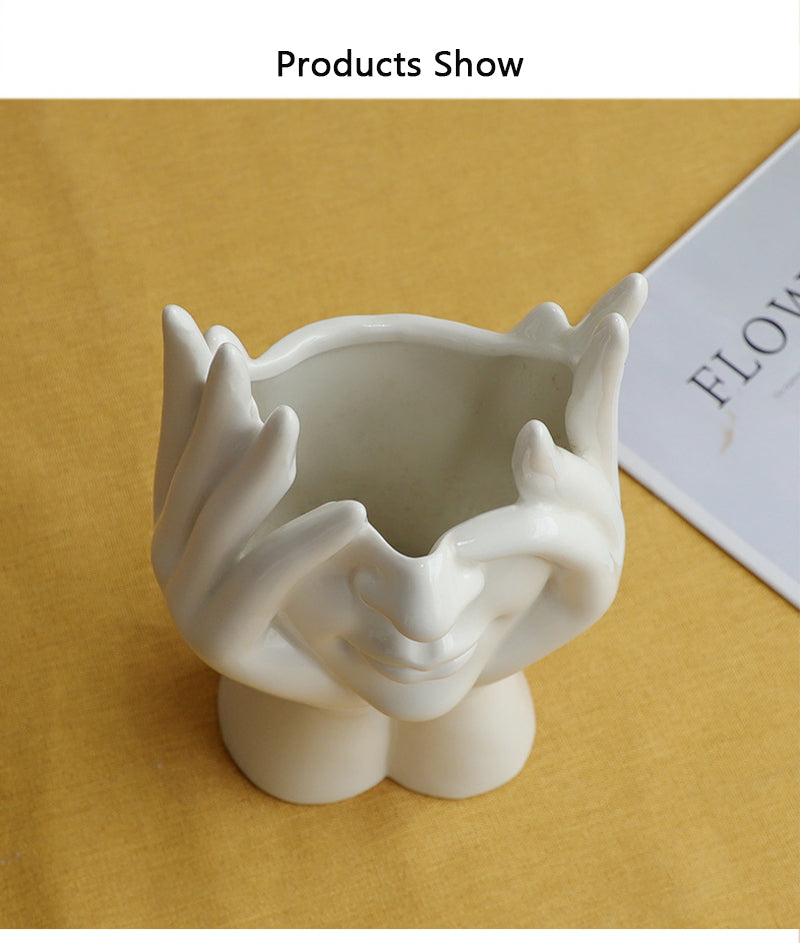 Keramisk Abstrakt Menneskeansikt Luviknoomster Vase | Luvikno